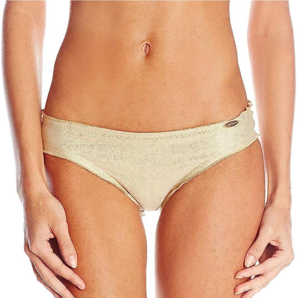 Luli Fama NWT Gold Women's Cosita Buena Ruched-Back Bikini Bottom size Large